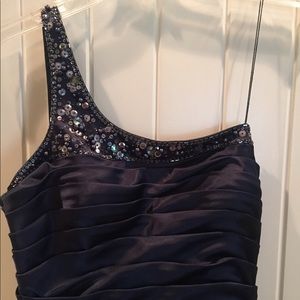 One shoulder, dark blue cocktail dress, size 4
